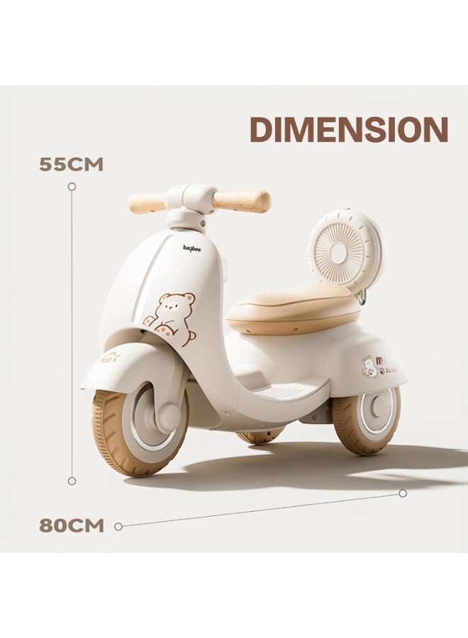 بيبي دراجة تيديو الكهربائية للأطفال، دراجة أطفال مزودة بإضاءة LED وموسيقى ودواسة قدم للتسارع | دراجة أطفال كهربائية للأطفال الصغار | دراجة أطفال تعمل بالبطارية للأولاد والبنات من عمر سنة إلى 4 سنوات، لون بيج - Image 5